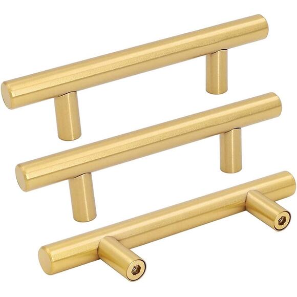 Gold Cabinet Drawer Pulls Kitchen Hardware LS201GD76 Brushed Brass 2 Pk - Picture 1 of 4